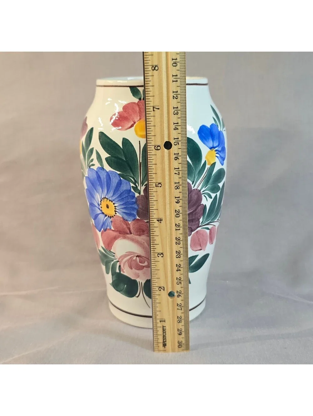 Vintage 1930s Kispest Granit Hungary Hand Painted Floral Folk Art Ceramic Vase